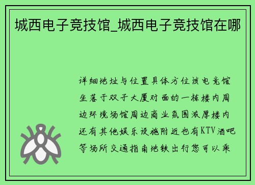 城西电子竞技馆_城西电子竞技馆在哪